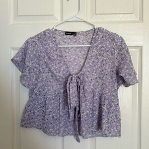 Ditsy Floral Tie Front peplum blouse